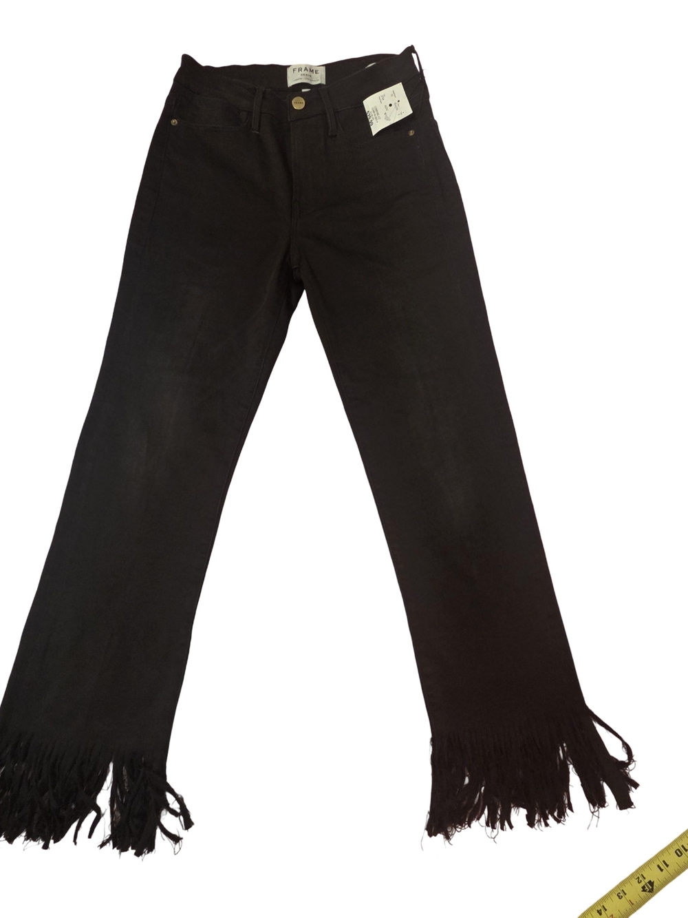 Frame Denim Black Fringe-Hem Wide-Leg Jeans